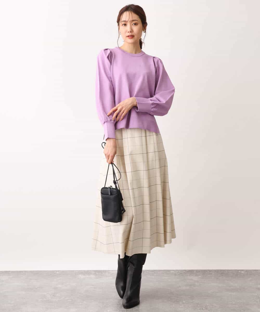FKFAV55120 MK MICHEL KLEIN(MK ミッシェルクラン) ボリュームスリーブニット/洗える ラベンダー