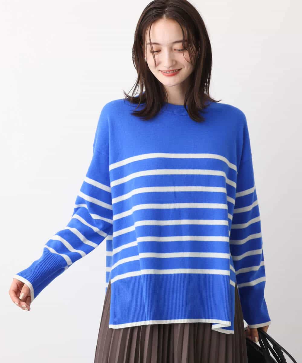 FKFAV57140 MK MICHEL KLEIN(MK ミッシェルクラン) airwoolパネルボーダーカラーニット ピンク