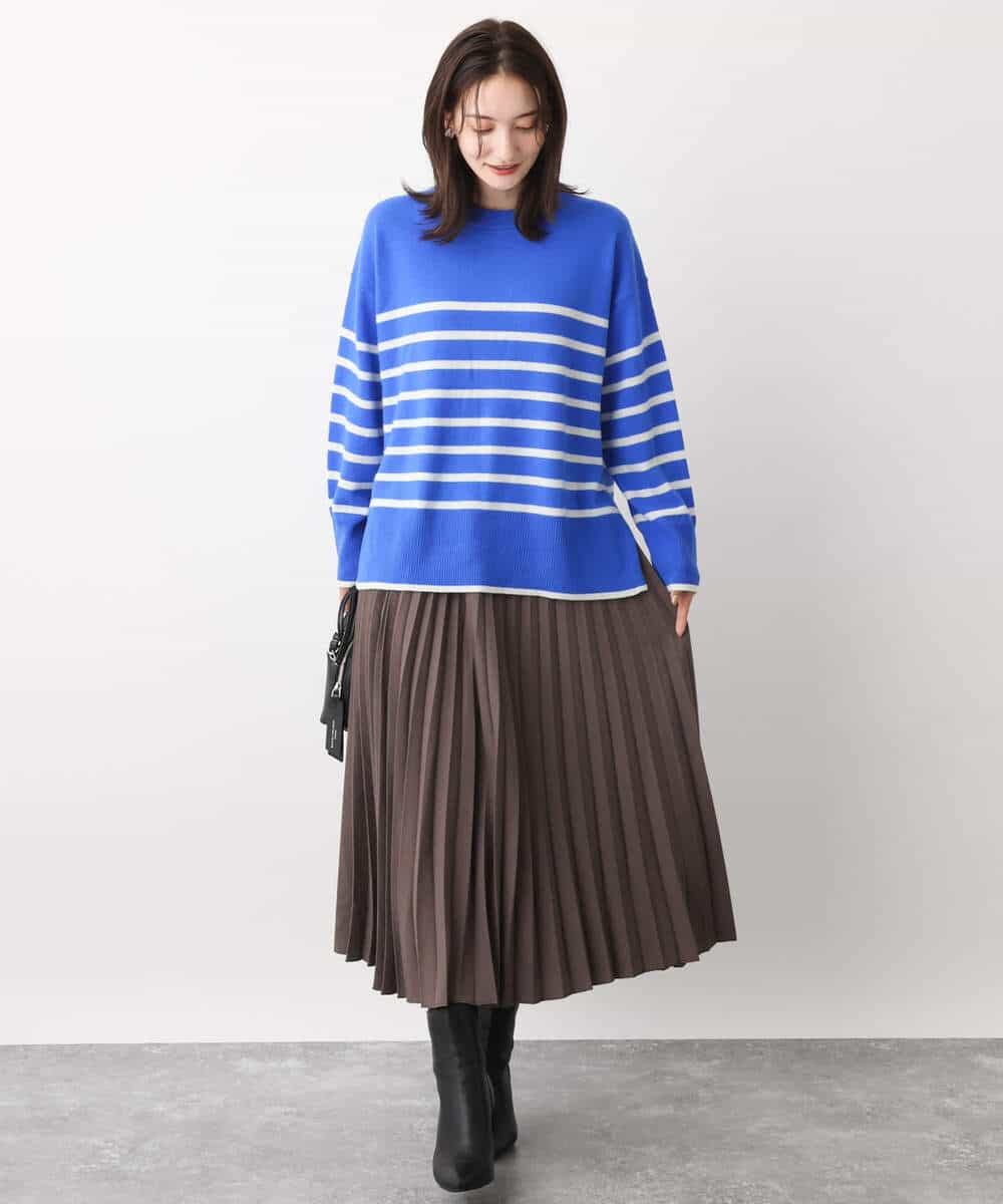 FKFAV57140 MK MICHEL KLEIN(MK ミッシェルクラン) airwoolパネルボーダーカラーニット ピンク