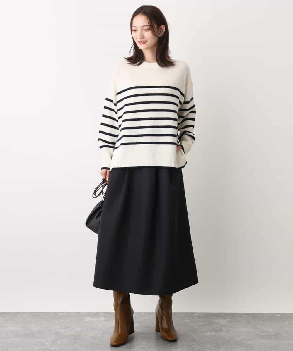 FKFAV57140 MK MICHEL KLEIN(MK ミッシェルクラン) airwoolパネルボーダーカラーニット ピンク