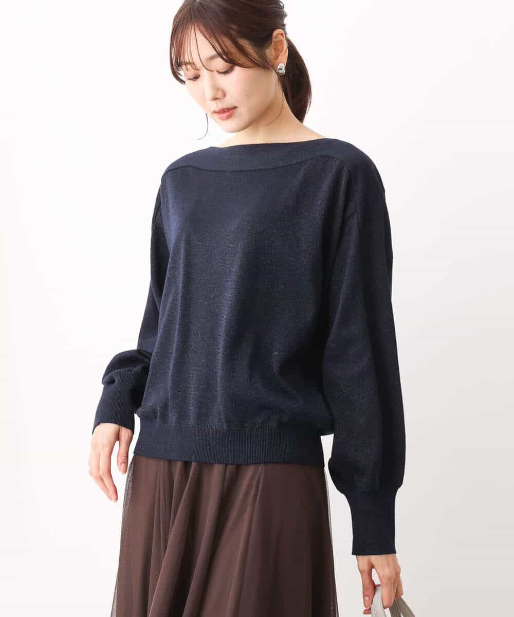 FKFAV59130 MK MICHEL KLEIN(MK ミッシェルクラン) ドルマンスリーブラメニット/洗える ライトブルー