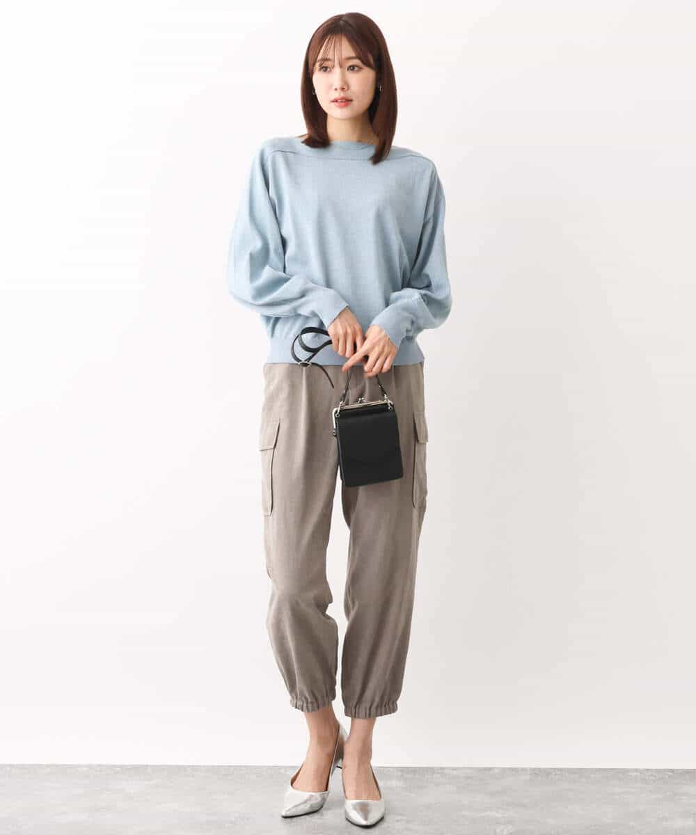 FKFAV59130 MK MICHEL KLEIN(MK ミッシェルクラン) ドルマンスリーブラメニット/洗える ライトブルー