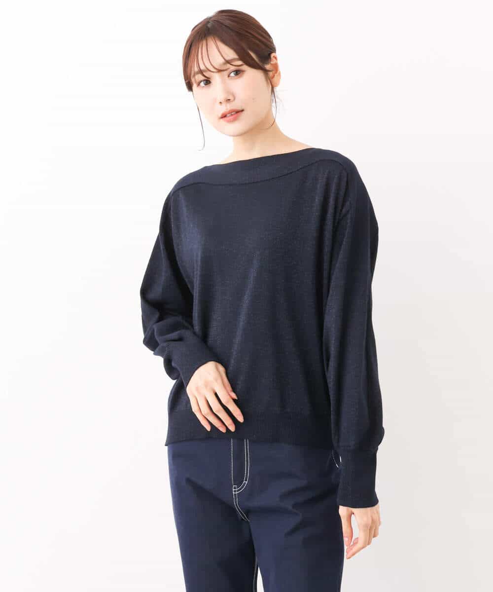 FKFAV59130 MK MICHEL KLEIN(MK ミッシェルクラン) ドルマンスリーブラメニット/洗える ライトブルー