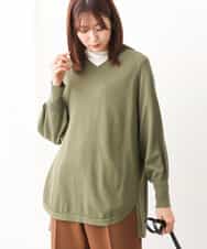 FKFAV60130 MK MICHEL KLEIN(MK ミッシェルクラン) Vネックニットチュニック/洗える カーキ
