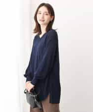 FKFAV60130 MK MICHEL KLEIN(MK ミッシェルクラン) Vネックニットチュニック/洗える ネイビー