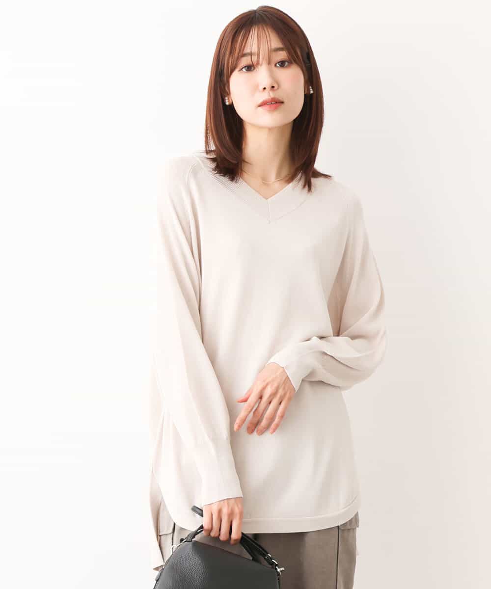 FKFAV60130 MK MICHEL KLEIN(MK ミッシェルクラン) Vネックニットチュニック/洗える ベージュ