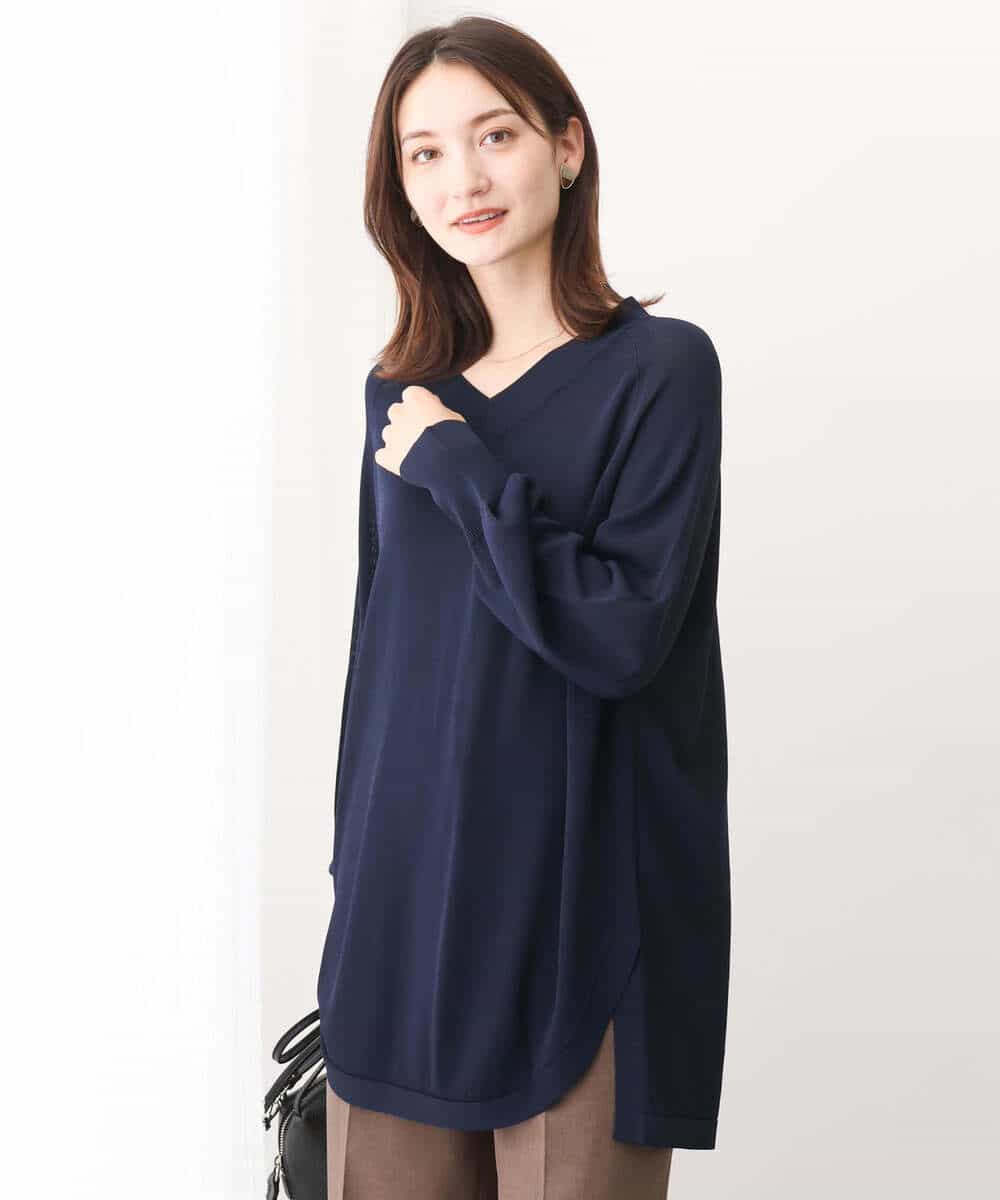 FKFAV60130 MK MICHEL KLEIN(MK ミッシェルクラン) Vネックニットチュニック/洗える ベージュ