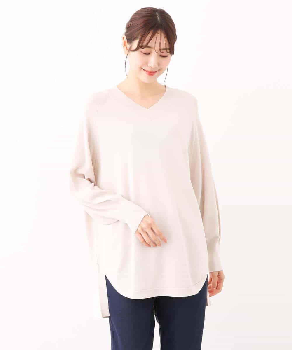 FKFAV60130 MK MICHEL KLEIN(MK ミッシェルクラン) Vネックニットチュニック/洗える ベージュ