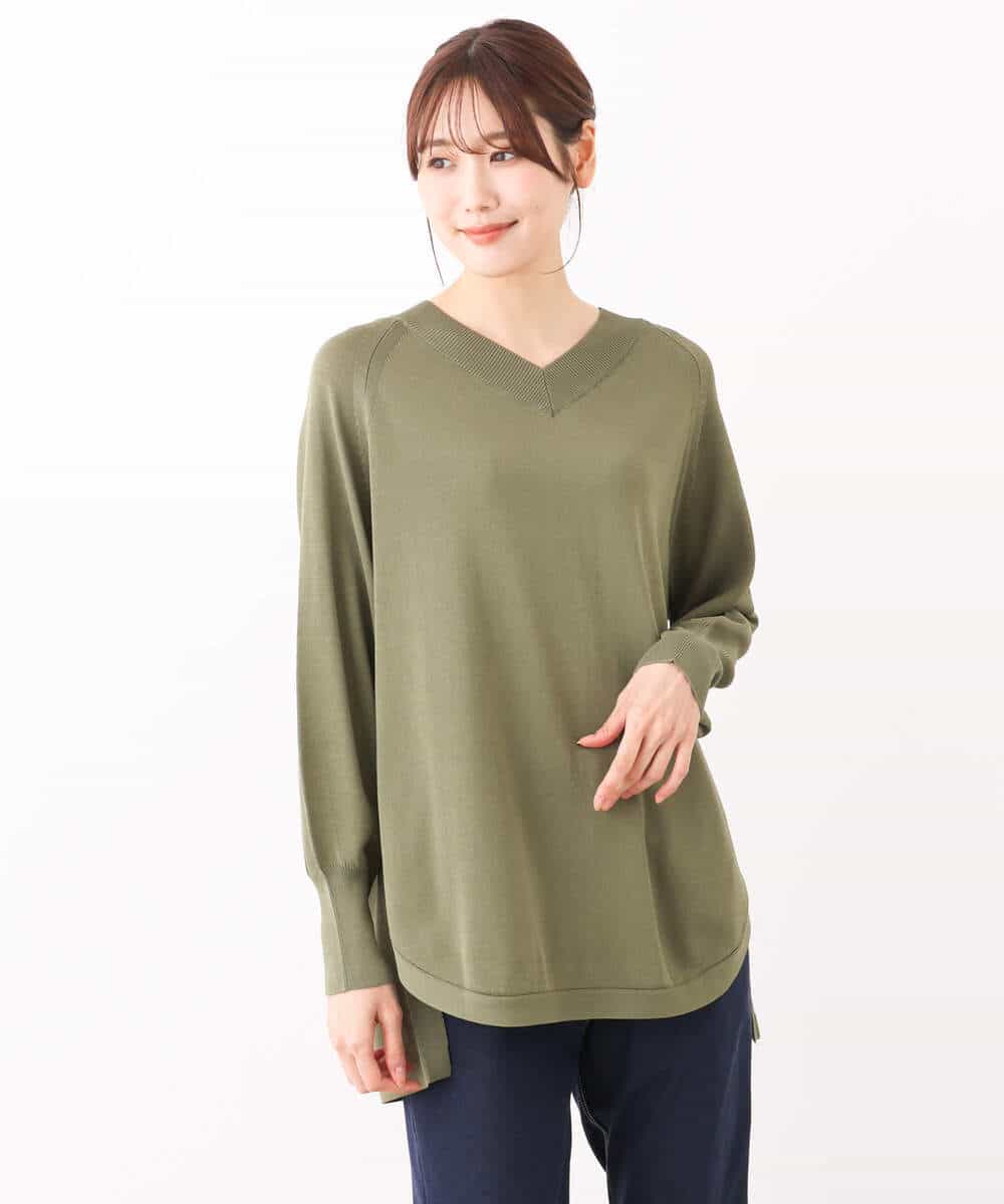 FKFAV60130 MK MICHEL KLEIN(MK ミッシェルクラン) Vネックニットチュニック/洗える ベージュ