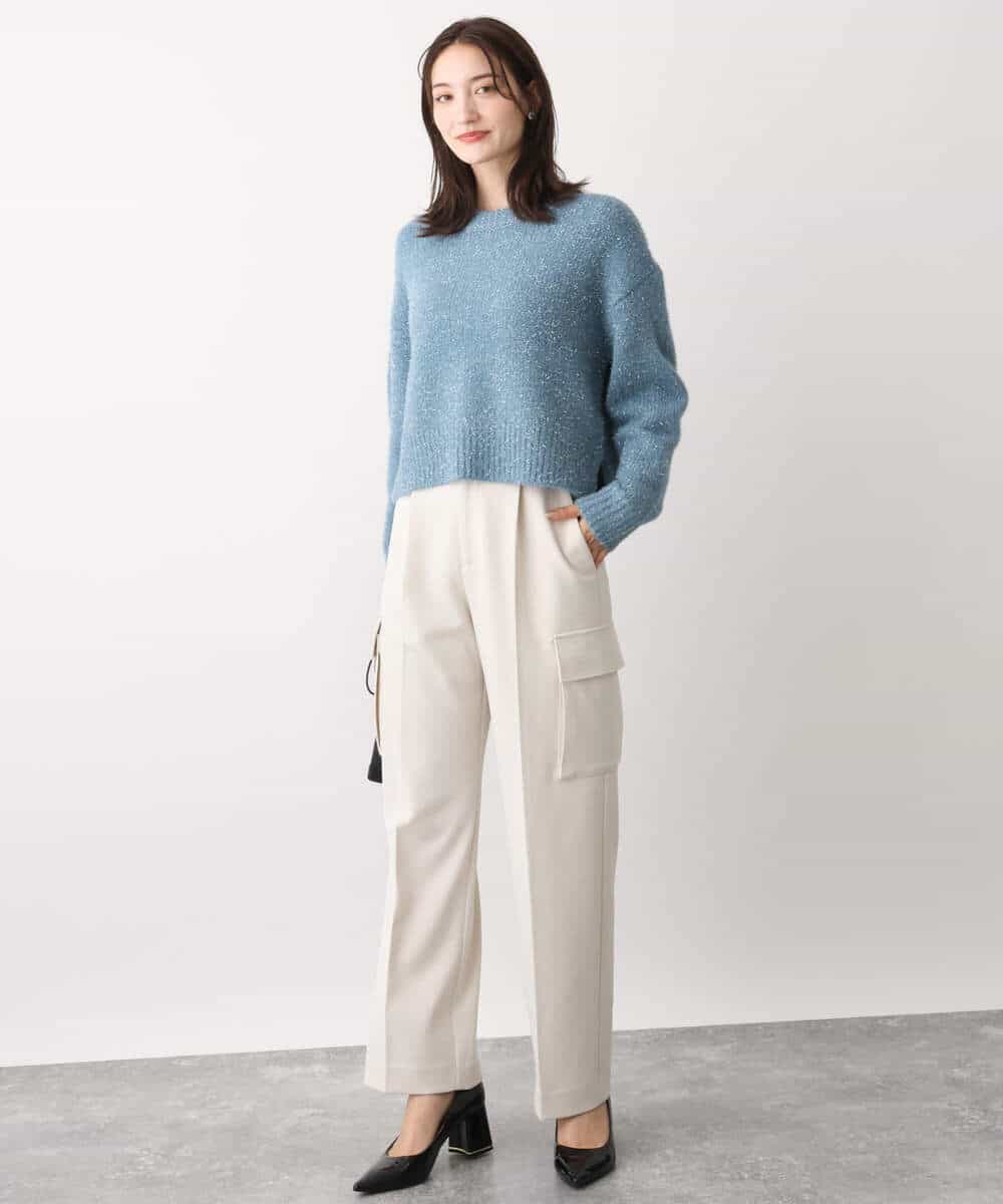 FKFAV62170 MK MICHEL KLEIN(MK ミッシェルクラン) ショート丈ラメニット/洗える ライトグレー