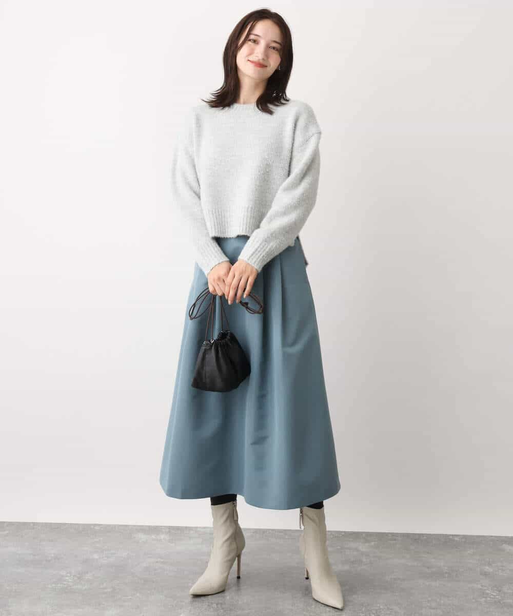 FKFAV62170 MK MICHEL KLEIN(MK ミッシェルクラン) ショート丈ラメニット/洗える ライトグレー