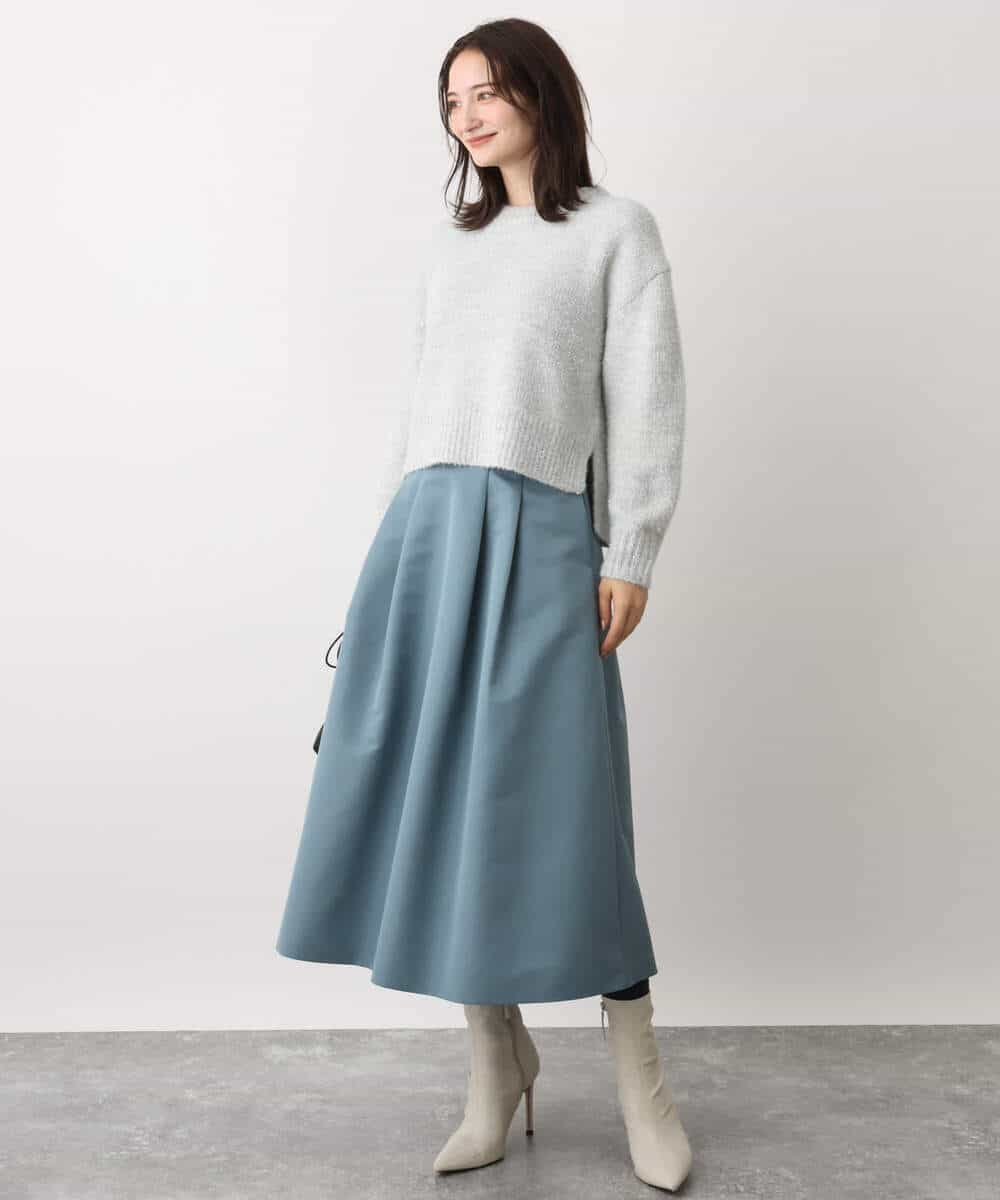 FKFAV62170 MK MICHEL KLEIN(MK ミッシェルクラン) ショート丈ラメニット/洗える ライトグレー