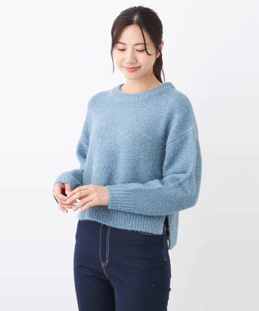 FKFAV62170 MK MICHEL KLEIN(MK ミッシェルクラン) ショート丈ラメニット/洗える ライトグレー