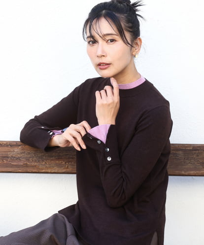 FKFBD50120 MK MICHEL KLEIN 配色レイヤードデザインニット/洗える