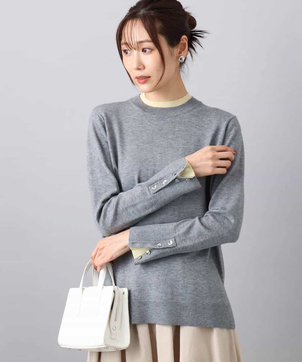 FKFBD50120 MK MICHEL KLEIN(MK ミッシェルクラン) 配色レイヤードデザインニット/洗える グレー