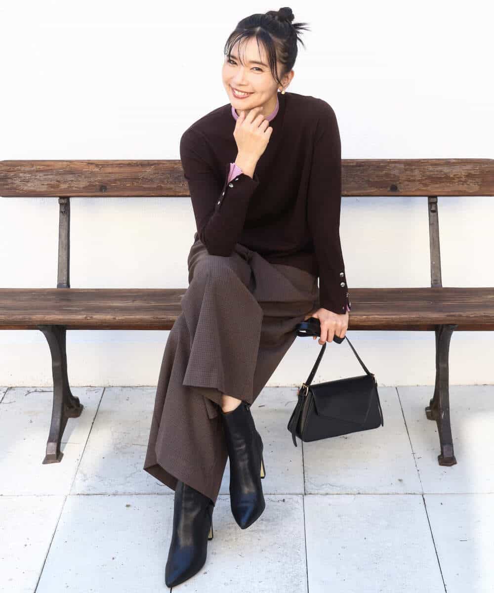 FKFBD50120 MK MICHEL KLEIN(MK ミッシェルクラン) 配色レイヤードデザインニット/洗える グレー