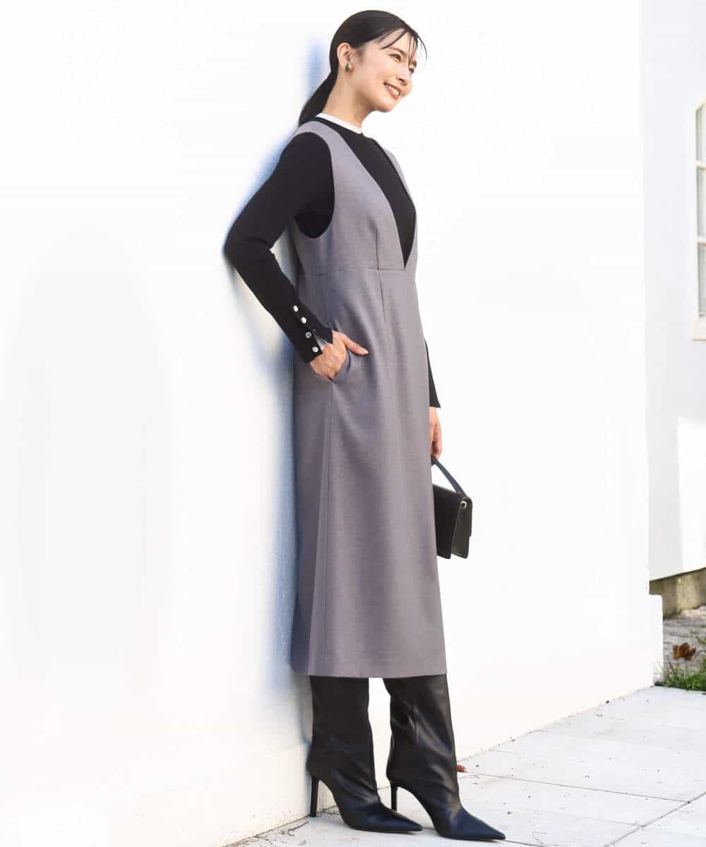 FKFBD50120 MK MICHEL KLEIN(MK ミッシェルクラン) 配色レイヤードデザインニット/洗える グレー