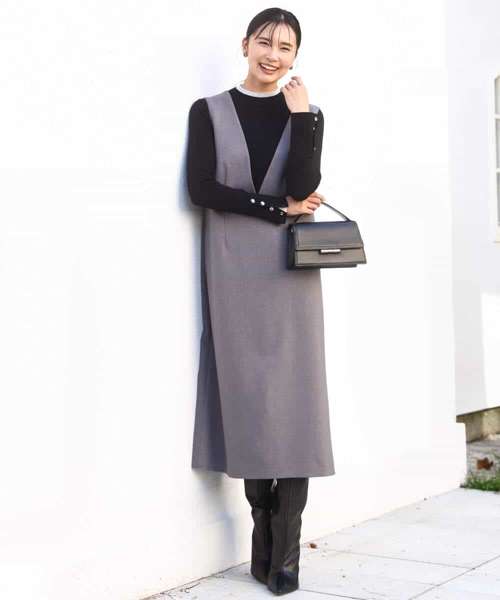 FKFBD50120 MK MICHEL KLEIN(MK ミッシェルクラン) 配色レイヤードデザインニット/洗える グレー