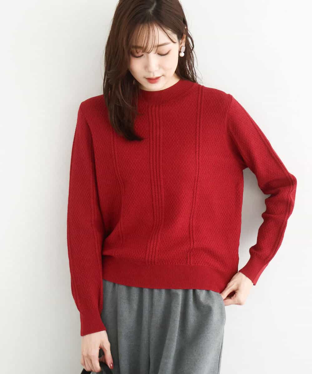 FKFBD51140 MK MICHEL KLEIN(MK ミッシェルクラン) ミニケーブル編みニット/洗える レッド