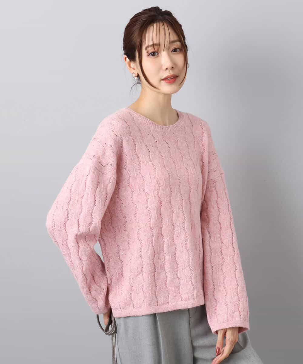 FKFBD52160 MK MICHEL KLEIN(MK ミッシェルクラン) スパンコールラメ入りニット/洗える ピンク