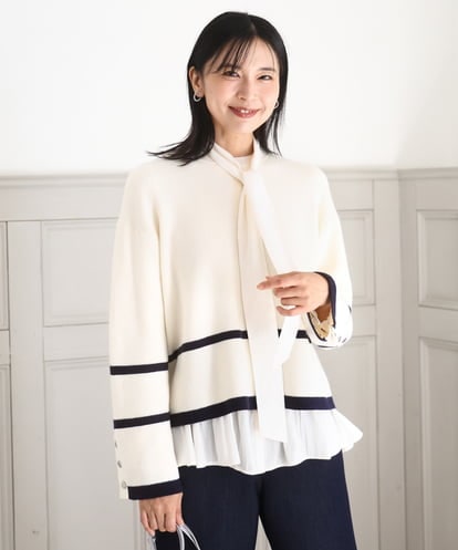 FKFBD53150 MK MICHEL KLEIN 配色ライン片畦編みニット/洗える