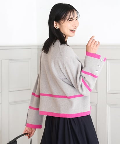 FKFBD53150 MK MICHEL KLEIN 配色ライン片畦編みニット/洗える