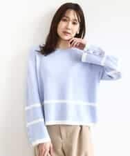 FKFBD53150 MK MICHEL KLEIN(MK ミッシェルクラン) 配色ライン片畦編みニット/洗える ライトブルー
