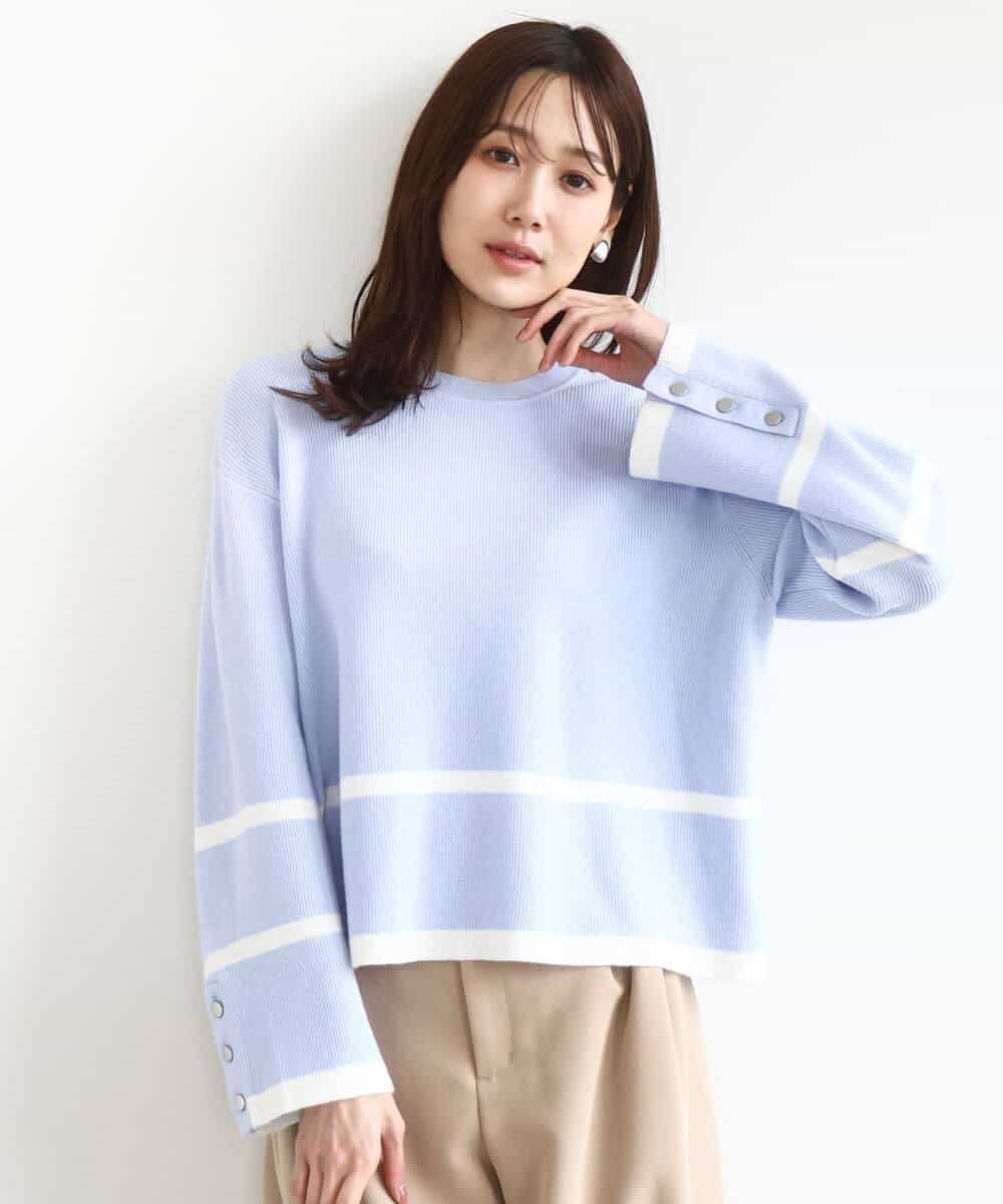 FKFBD53150 MK MICHEL KLEIN(MK ミッシェルクラン) 配色ライン片畦編みニット/洗える ライトブルー