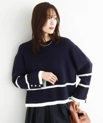 FKFBD53150 MK MICHEL KLEIN 配色ライン片畦編みニット/洗える