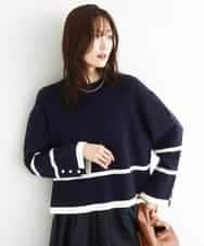 FKFBD53150 MK MICHEL KLEIN(MK ミッシェルクラン) 配色ライン片畦編みニット/洗える ネイビー
