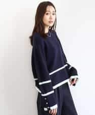 FKFBD53150 MK MICHEL KLEIN(MK ミッシェルクラン) 配色ライン片畦編みニット/洗える ネイビー×ミント