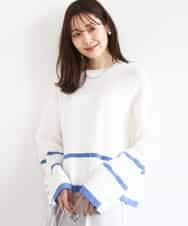 FKFBD53150 MK MICHEL KLEIN(MK ミッシェルクラン) 配色ライン片畦編みニット/洗える ホワイト