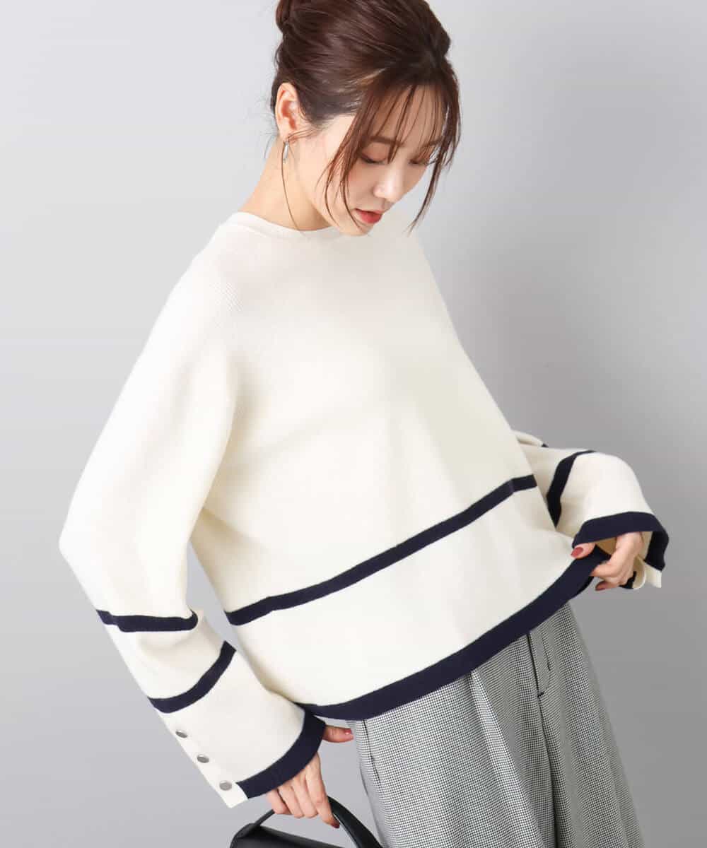 FKFBD53150 MK MICHEL KLEIN(MK ミッシェルクラン) 配色ライン片畦編みニット/洗える グレー