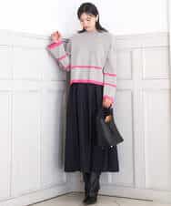 FKFBD53150 MK MICHEL KLEIN(MK ミッシェルクラン) 配色ライン片畦編みニット/洗える グレー