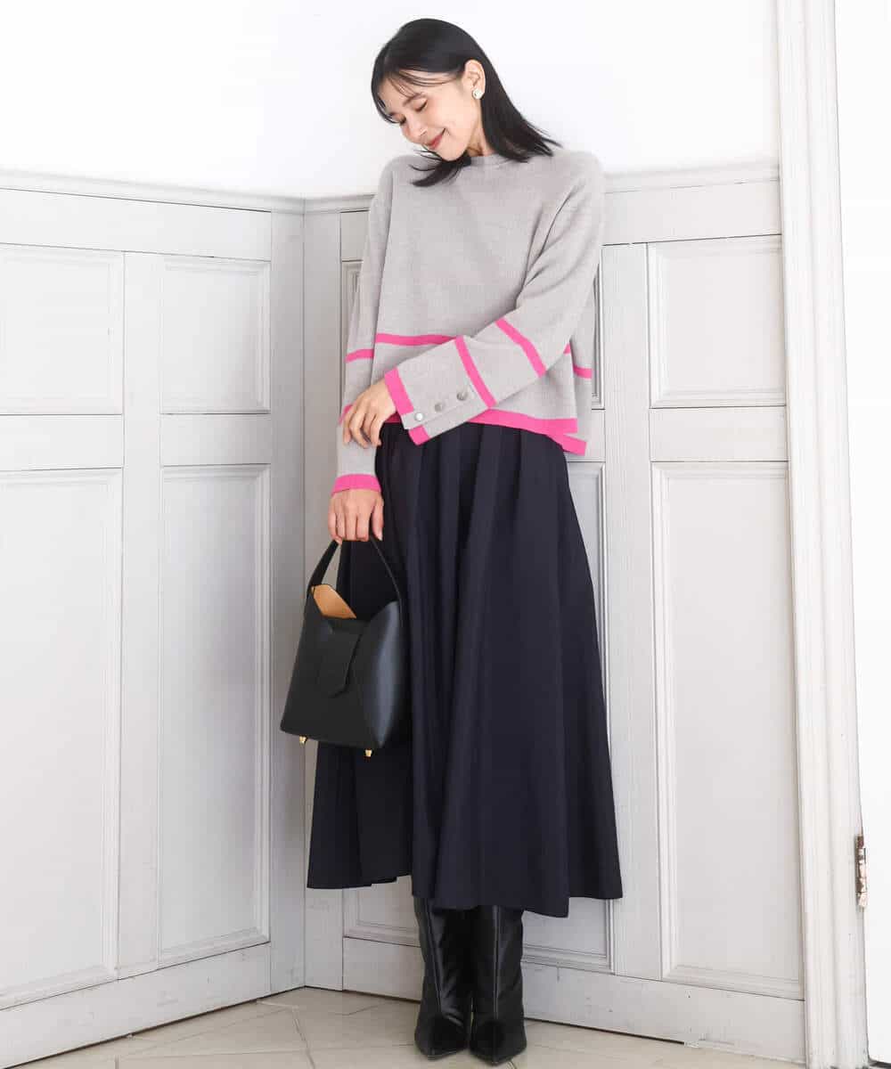 FKFBD53150 MK MICHEL KLEIN(MK ミッシェルクラン) 配色ライン片畦編みニット/洗える グレー