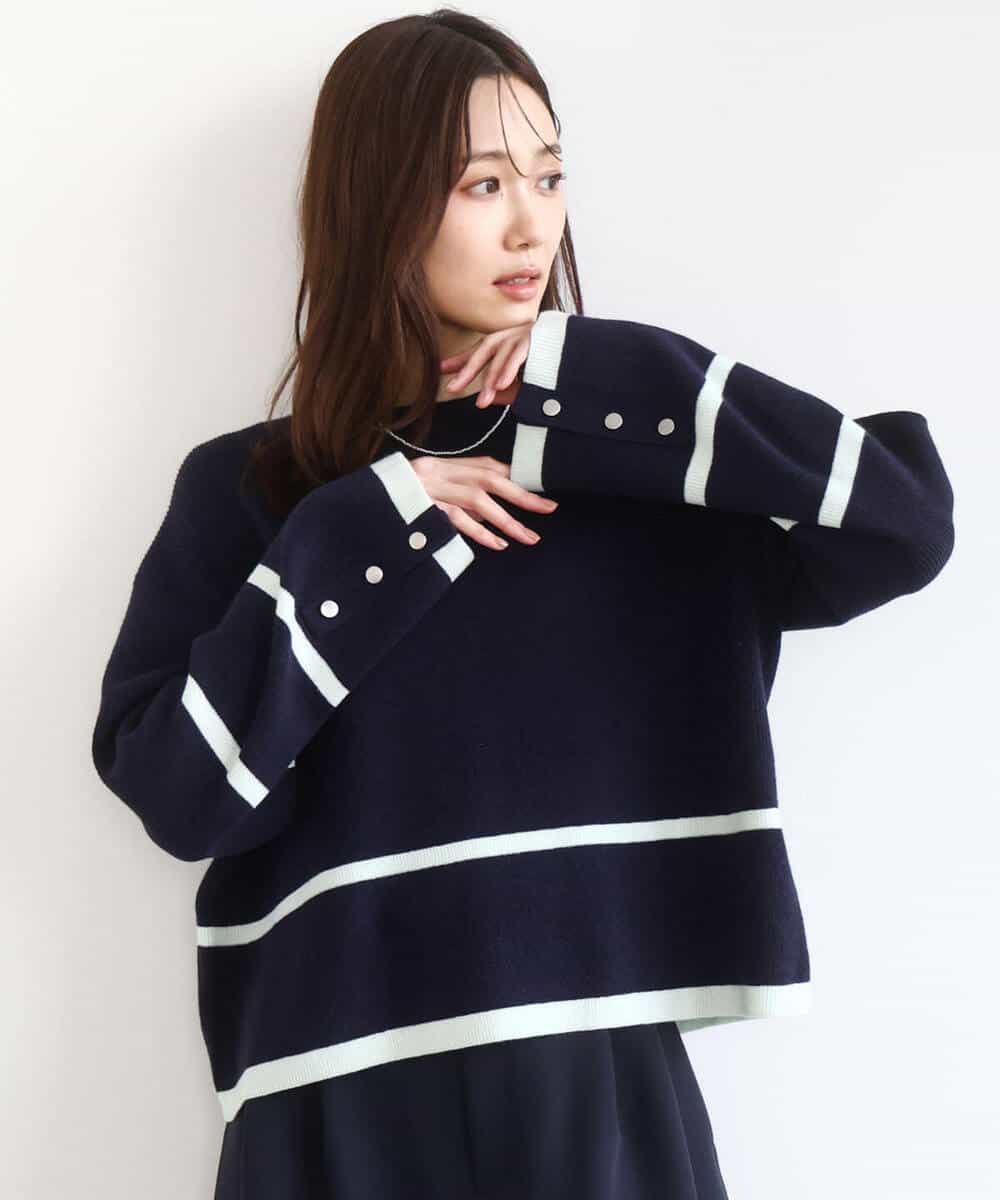 FKFBD53150 MK MICHEL KLEIN(MK ミッシェルクラン) 配色ライン片畦編みニット/洗える グレー