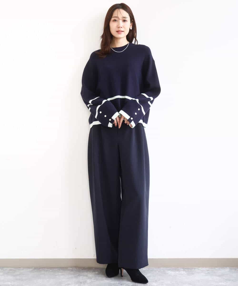 FKFBD53150 MK MICHEL KLEIN(MK ミッシェルクラン) 配色ライン片畦編みニット/洗える グレー