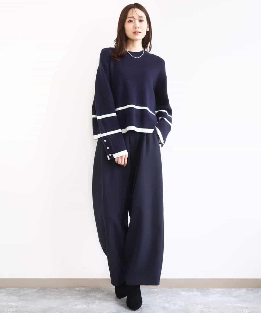 FKFBD53150 MK MICHEL KLEIN(MK ミッシェルクラン) 配色ライン片畦編みニット/洗える グレー