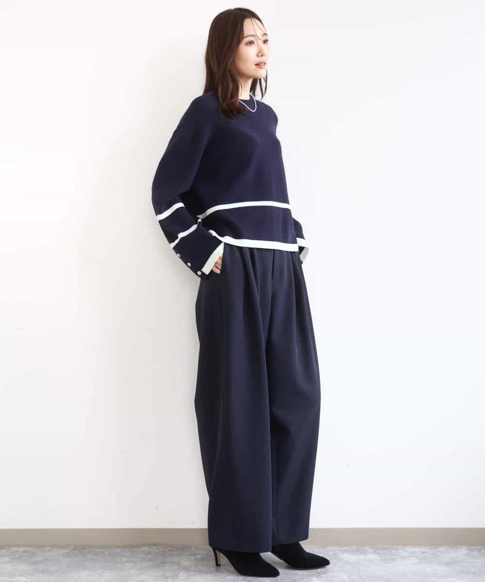 FKFBD53150 MK MICHEL KLEIN(MK ミッシェルクラン) 配色ライン片畦編みニット/洗える グレー