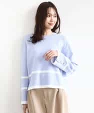 FKFBD53150 MK MICHEL KLEIN(MK ミッシェルクラン) 配色ライン片畦編みニット/洗える グレー