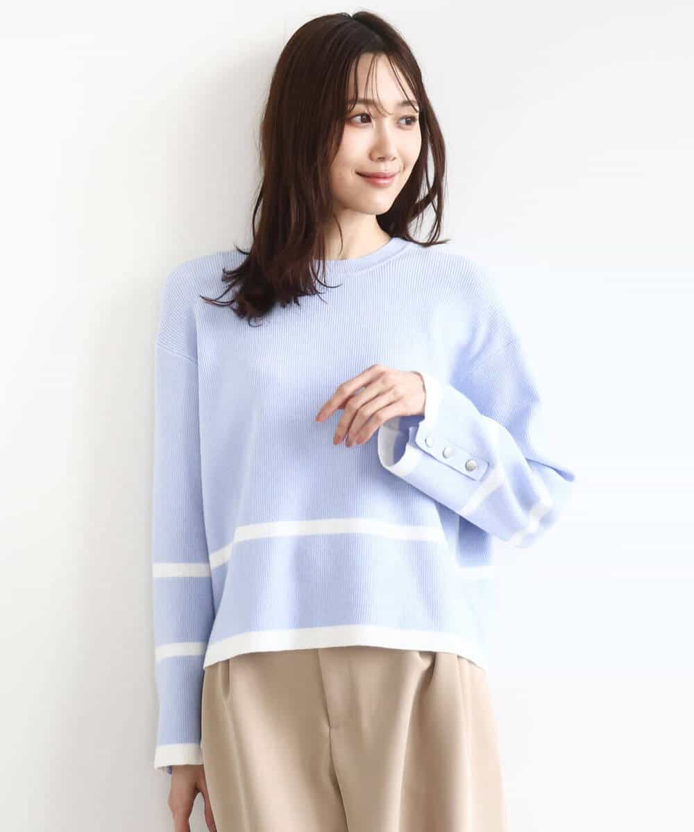 FKFBD53150 MK MICHEL KLEIN(MK ミッシェルクラン) 配色ライン片畦編みニット/洗える グレー