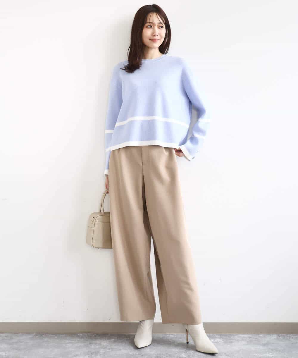 FKFBD53150 MK MICHEL KLEIN(MK ミッシェルクラン) 配色ライン片畦編みニット/洗える グレー