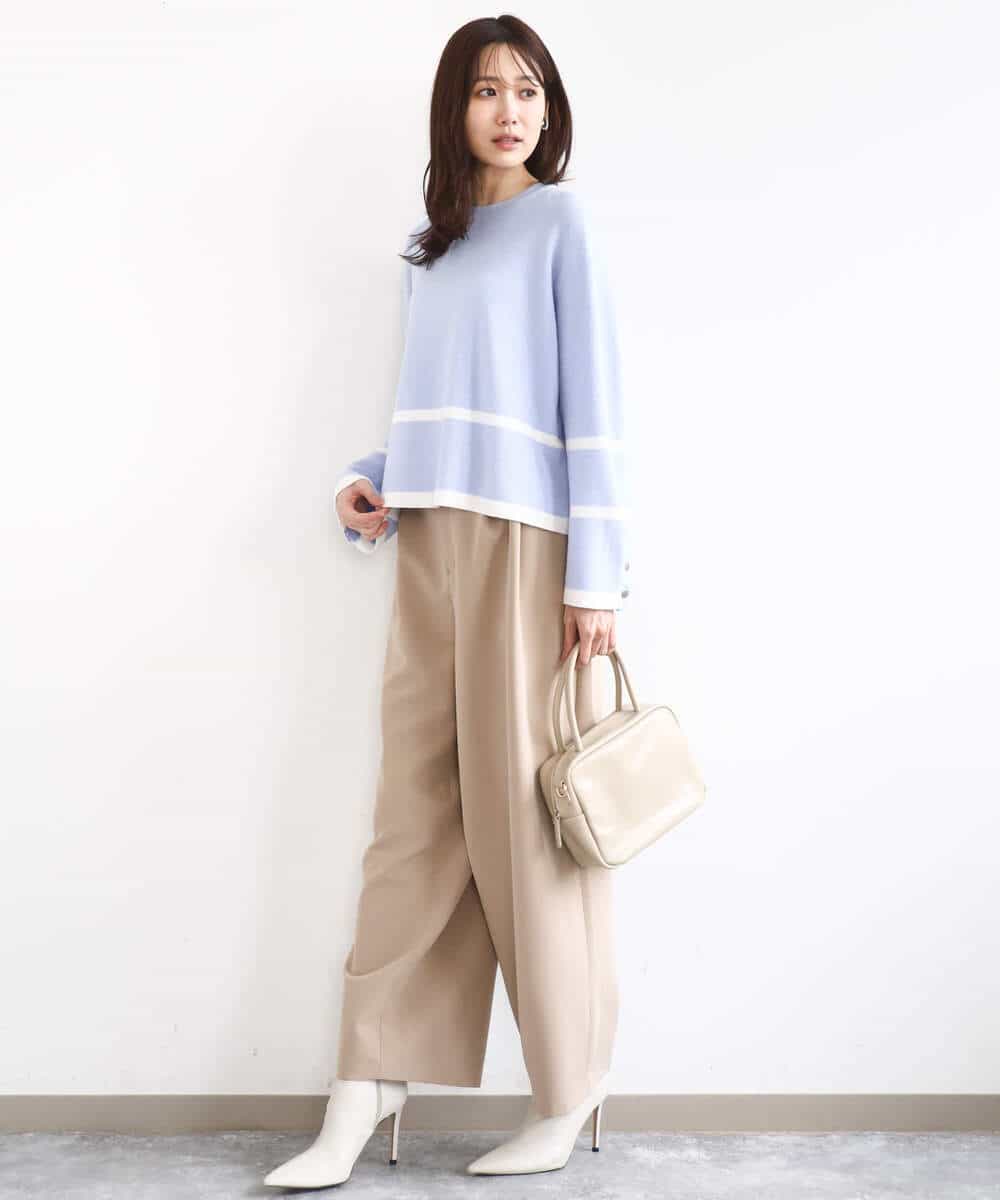 FKFBD53150 MK MICHEL KLEIN(MK ミッシェルクラン) 配色ライン片畦編みニット/洗える グレー