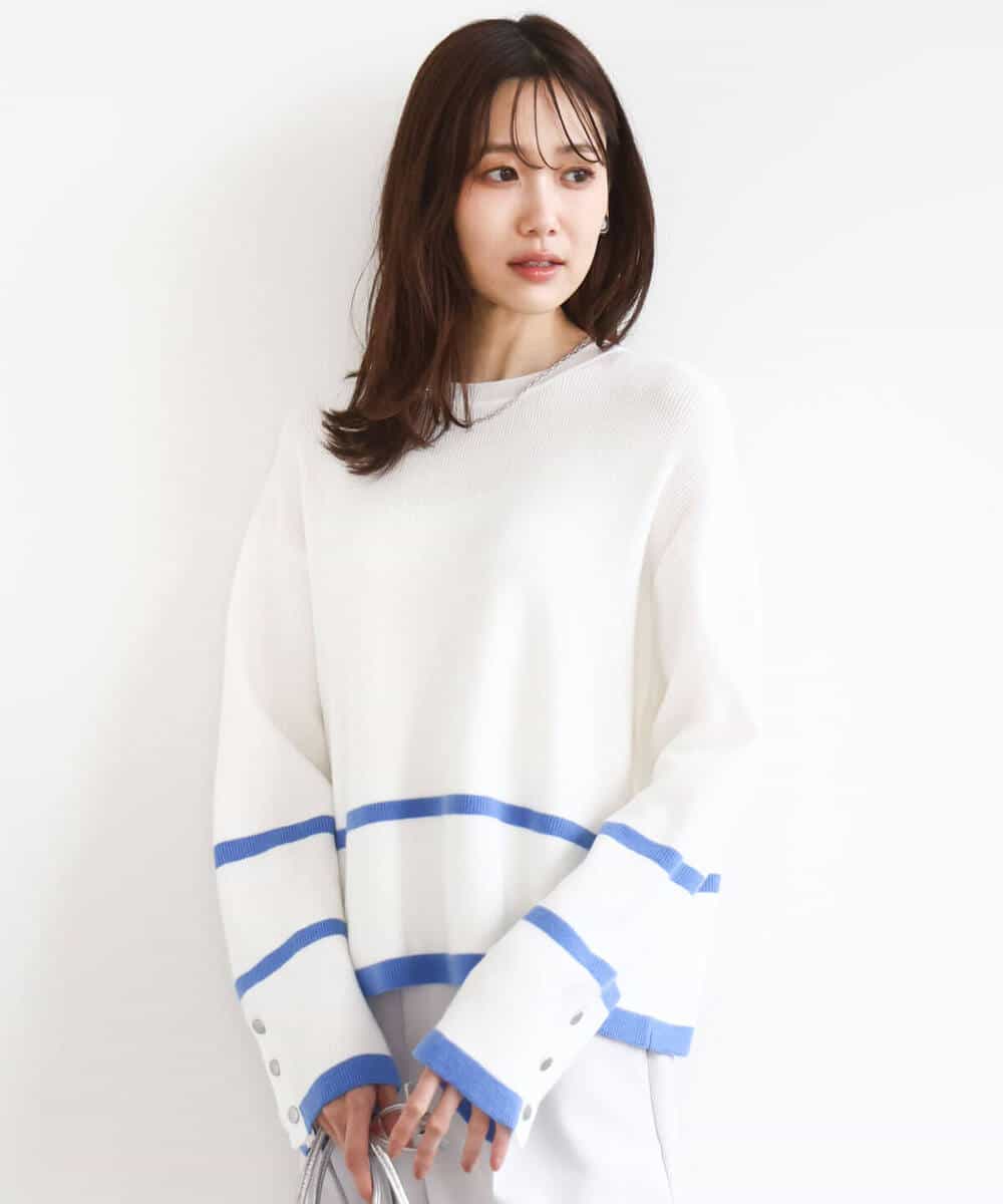 FKFBD53150 MK MICHEL KLEIN(MK ミッシェルクラン) 配色ライン片畦編みニット/洗える グレー