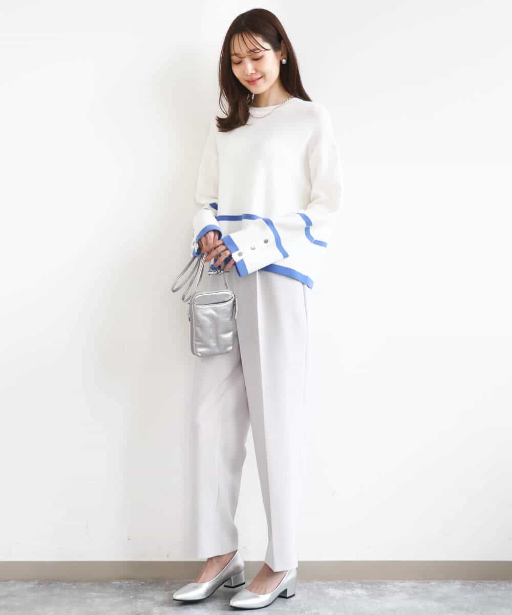 FKFBD53150 MK MICHEL KLEIN(MK ミッシェルクラン) 配色ライン片畦編みニット/洗える グレー