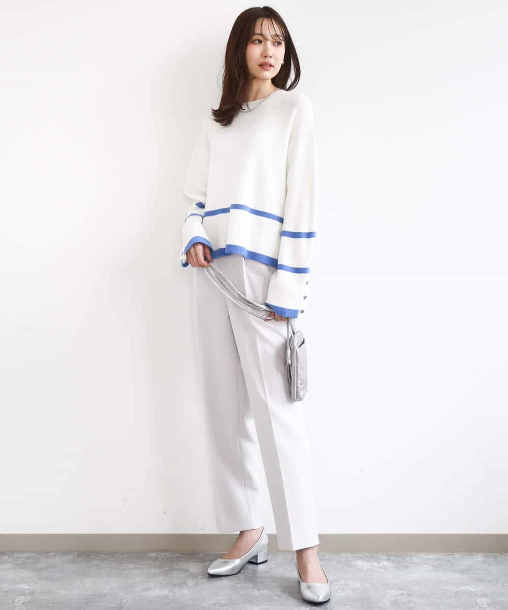 FKFBD53150 MK MICHEL KLEIN(MK ミッシェルクラン) 配色ライン片畦編みニット/洗える グレー