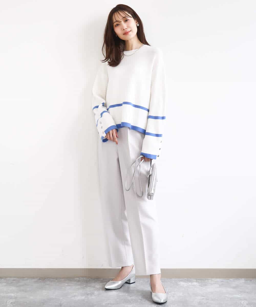 FKFBD53150 MK MICHEL KLEIN(MK ミッシェルクラン) 配色ライン片畦編みニット/洗える グレー