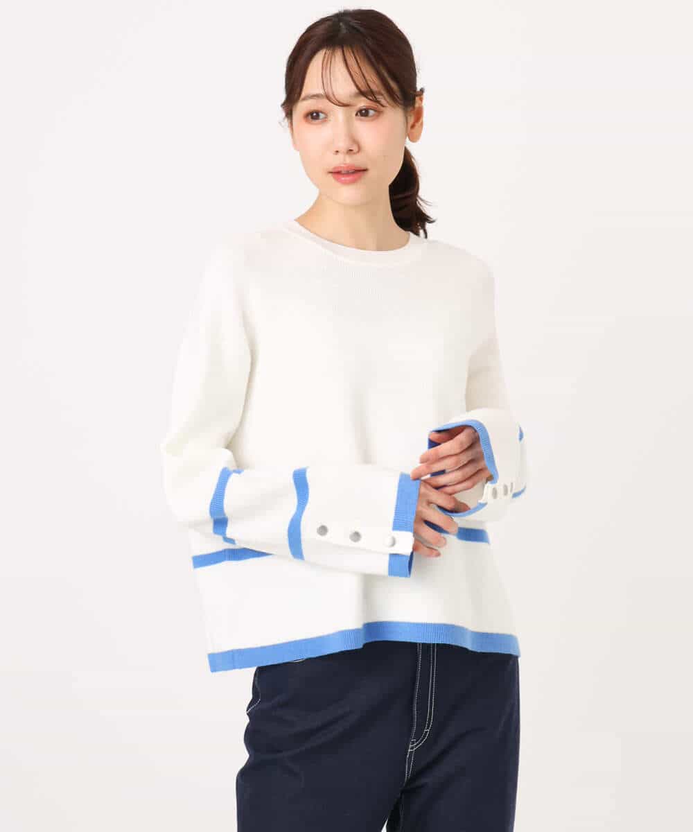 FKFBD53150 MK MICHEL KLEIN(MK ミッシェルクラン) 配色ライン片畦編みニット/洗える グレー