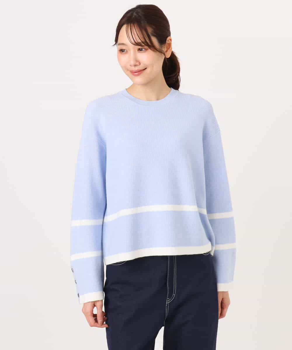 FKFBD53150 MK MICHEL KLEIN(MK ミッシェルクラン) 配色ライン片畦編みニット/洗える グレー