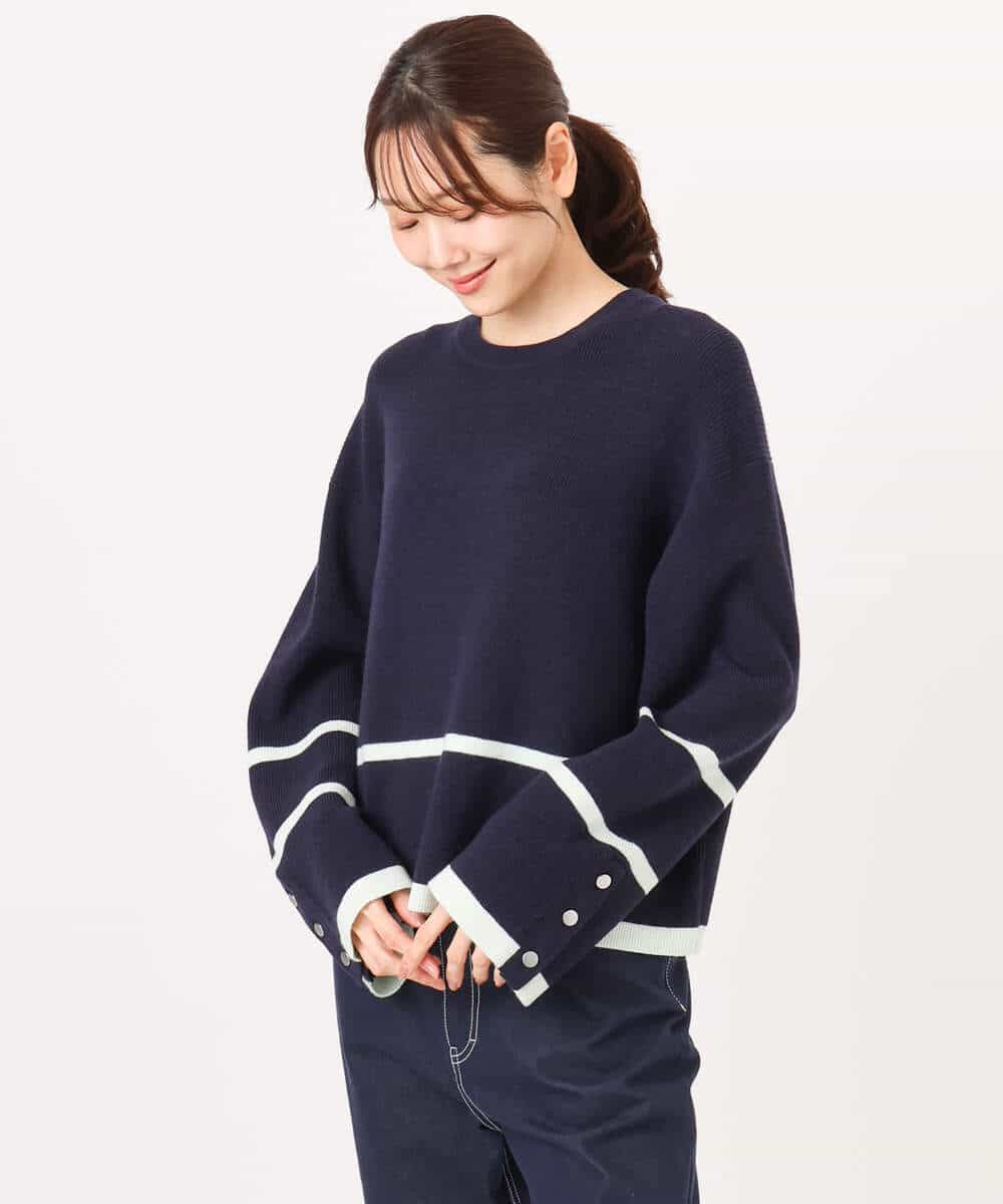 FKFBD53150 MK MICHEL KLEIN(MK ミッシェルクラン) 配色ライン片畦編みニット/洗える グレー